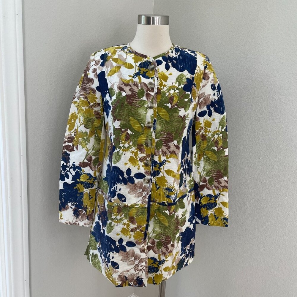 Pendleton Womens Medium Floral Linen Cotton Blend Jacket Coat Button Up Lined‎
